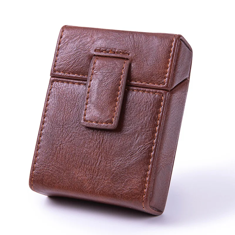 Fashion Bussiness PU Leather 90s Retro Can Hold 20 Pack Cigarette Box Tool Portable Lighter Storage Accessories Case Women Men