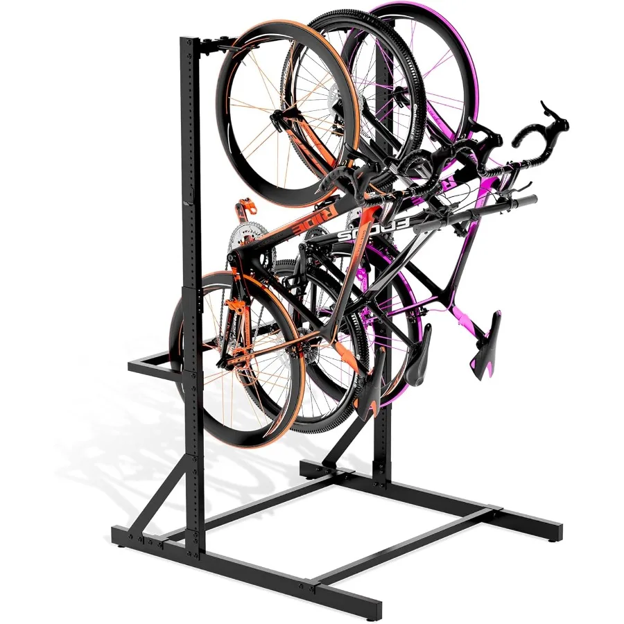 رف دراجة قائم بذاته لتخزين المرآب بسعة 300 رطل، منظم فولاذي عمودي للدراجة مع خطافات متكاملة وحامل خوذة #1