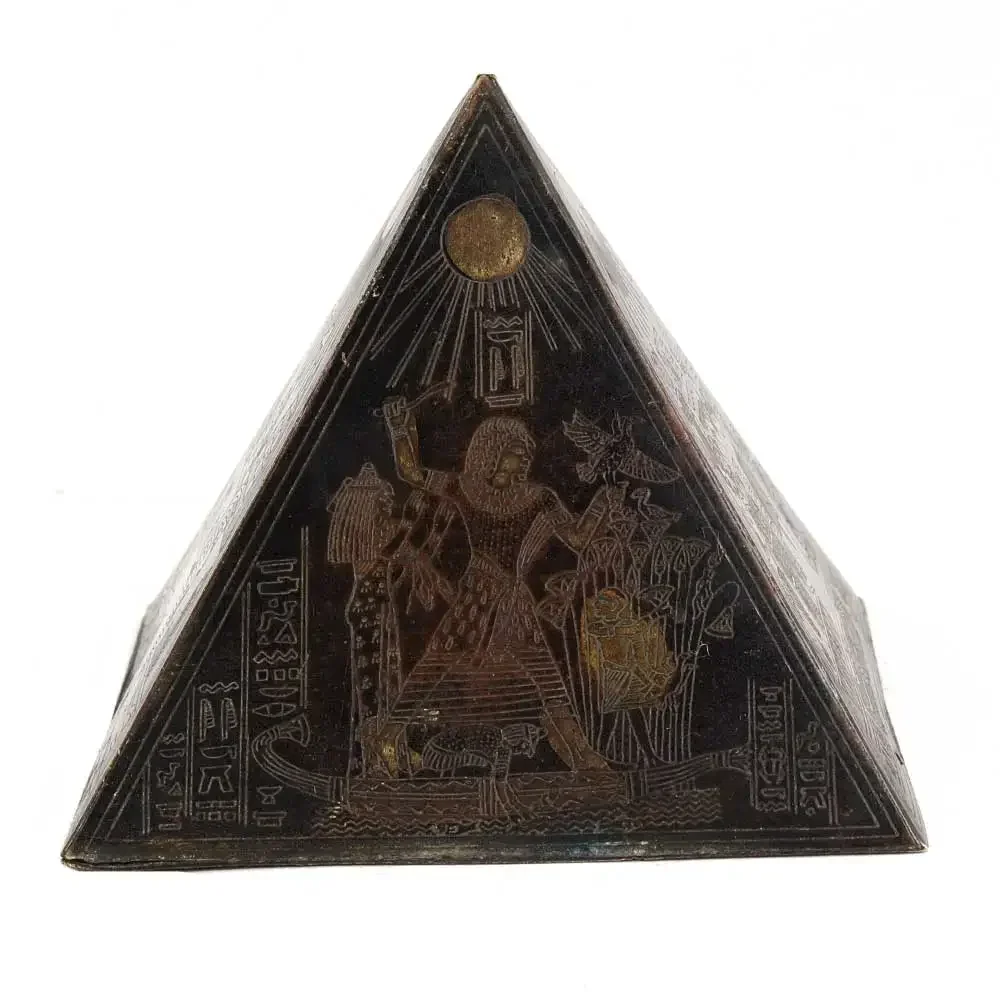 Handmade Antique Brass Hieroglyphics Egypt Pyramid Paperweights Statue Sculptures Figurine Statement Pieces Decor Gift Items