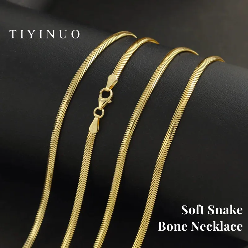 TIYINUO Authentic 18K Gold Real AU750 Soft Snake Bone Necklace For Woman Exquisite Gift Fashionable Trendy Present Fine Jewelry