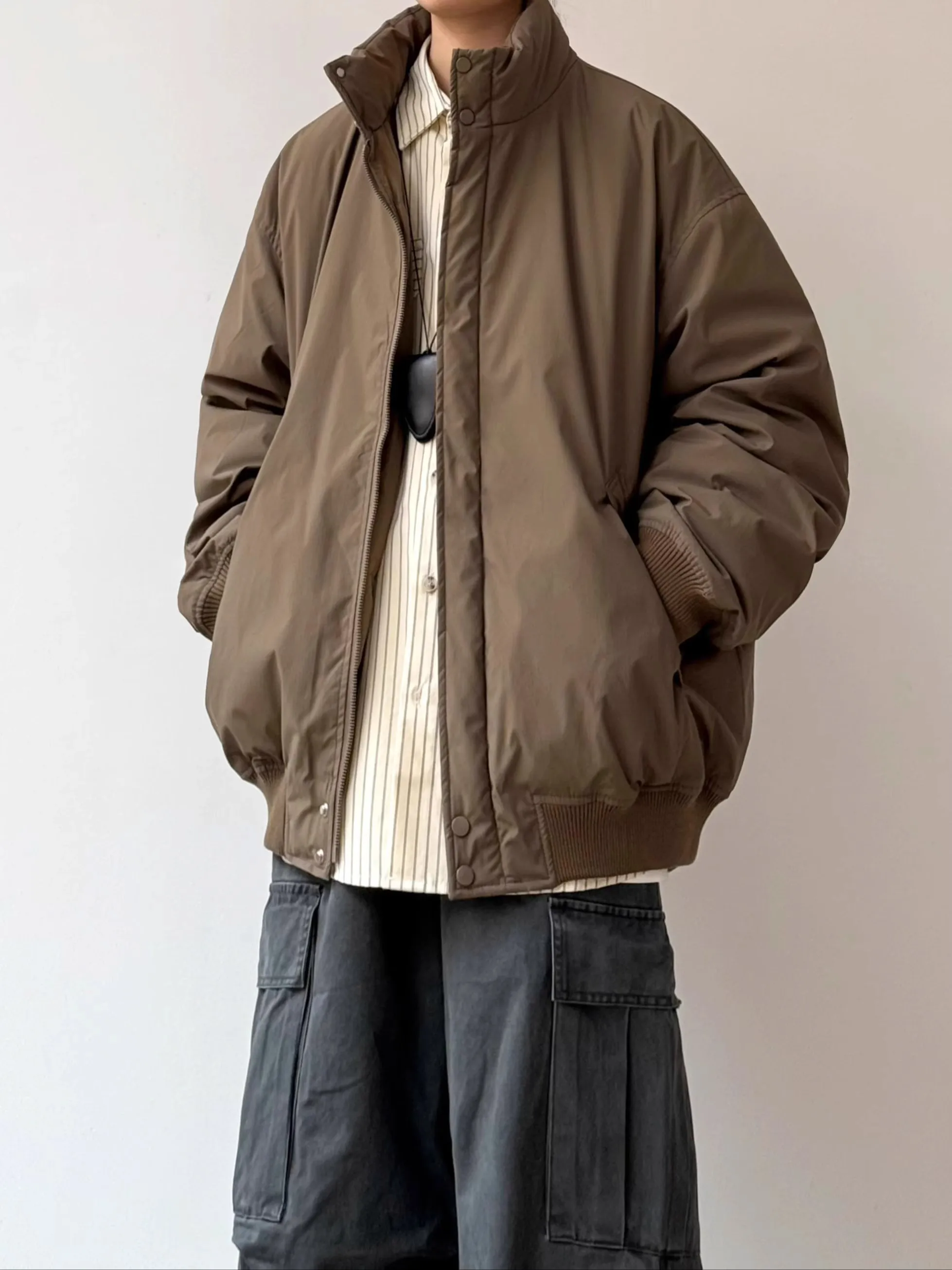 

Retro Japanese Sle Thiened Cotton Jaet Stand Collar Loose Casual Flight Workwear for Men And Women Winter Outerwear