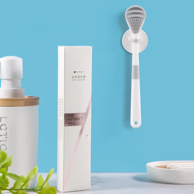 Tongue Cleaner Individually Packaged with Hanging Rack Antibacterial Soft-Rubber Tongue Scraper