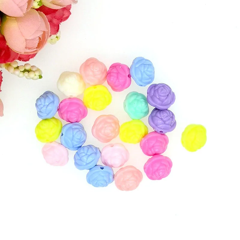 50pcs/lot 12mm Single Hole Rose Flower Shape Spring Color Acrylic Beads Scrapbook Sewing Buttons DIY Material Findings BD20519