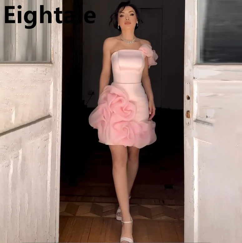 

Eightale Mini Pink One Shoulder Evening Dress Ruffles Short Prom Party Dress Women Dubai Formal Gowns Customized