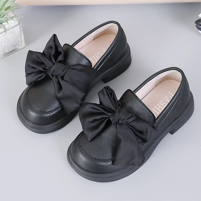 

British Style PU Flat Shoes For Girls Princess Soft Sole Elegant Party Shoes Children Bowknot Doll Flats