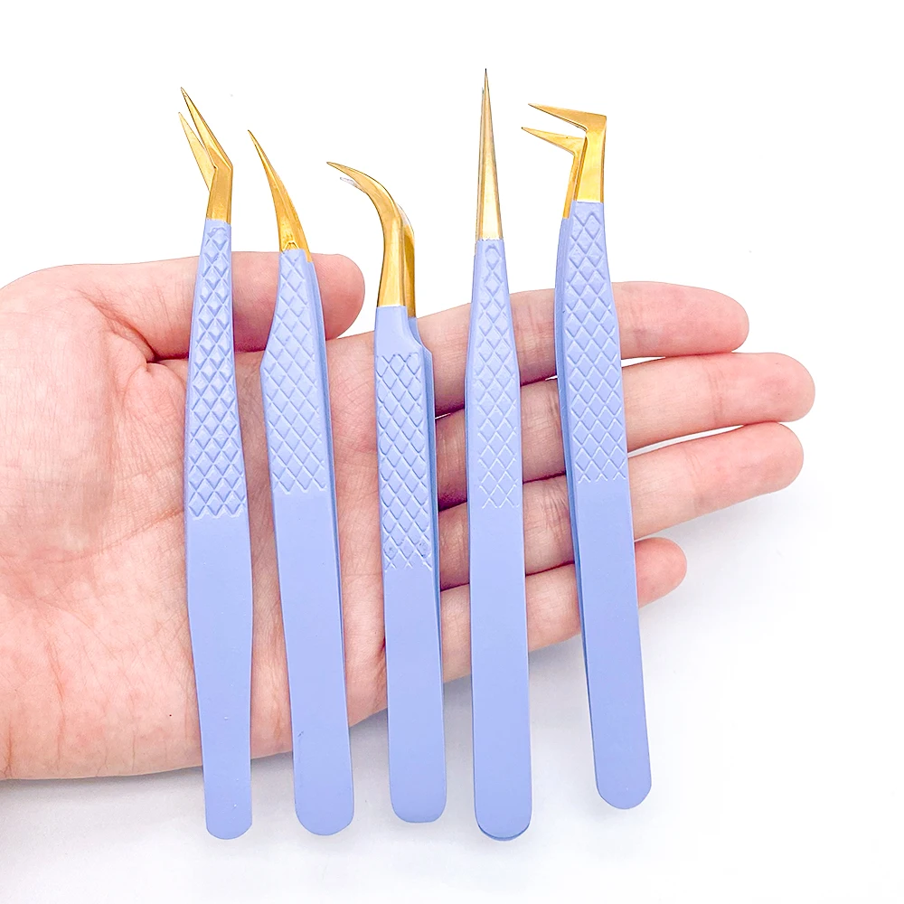 Eyelash Tweezers Extension Clip Stainless Steel Anti-Static Superhard High Precision Tweezers With Fiber Tips Makeup Tools