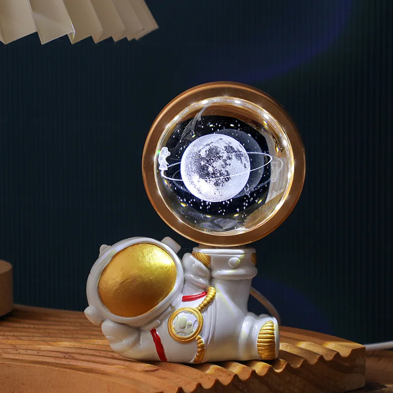 3D Creative Astronaut Crystal Ball Led Night Light for Children Bedroom Planet Space Solar System Lamp USB Christmas Kid Gift