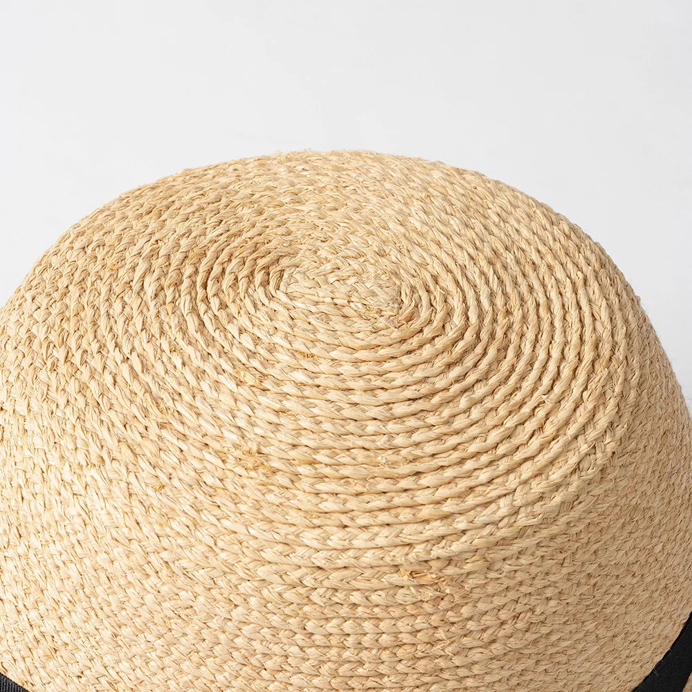 USPOP Women Spring and Summer Bow Raffia Bucket Hat, Foldable Fashionable Hand-woven Straw Hat, Fine Raffia Wide Brim Beach Hat