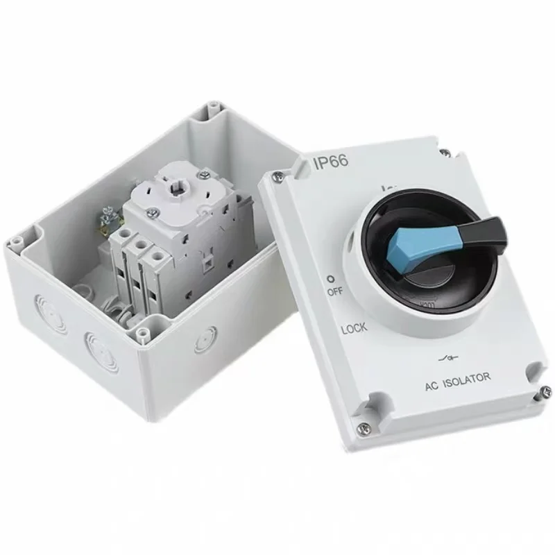 AC Isolator Switch IP66 Waterproof Rotary Disconnect Switch Outdoor AC Isolator Box 3P PV Solar Power Isolator Cable Sleeves