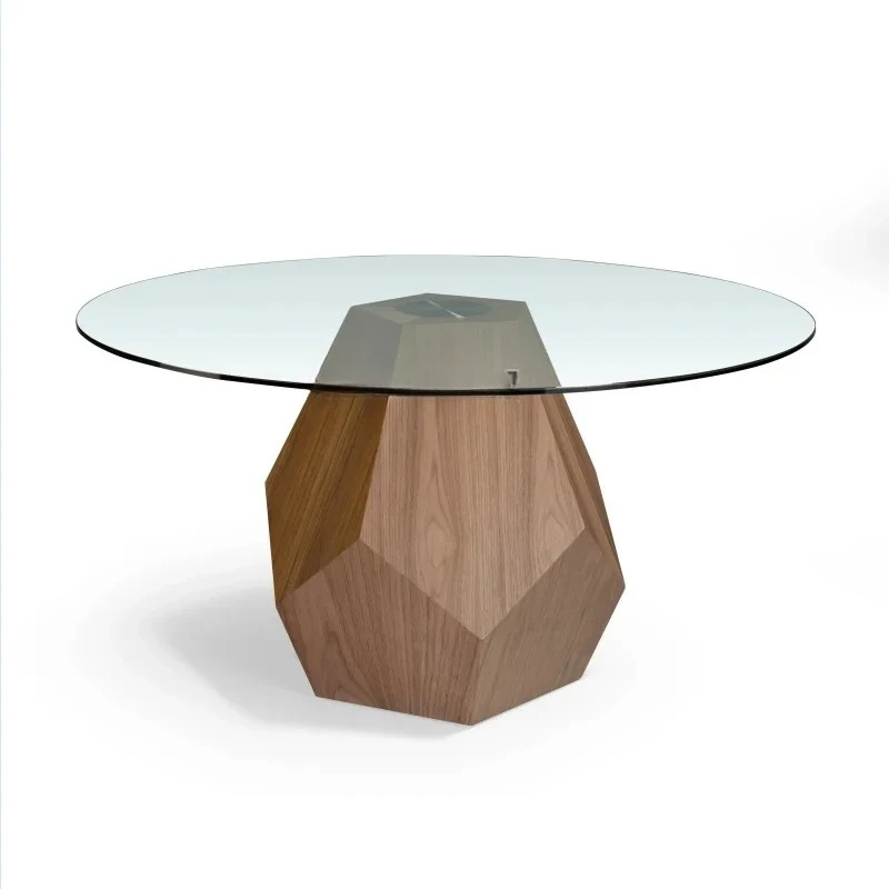 

North American retro black walnut round dining table personalized villa glass tea table simple table