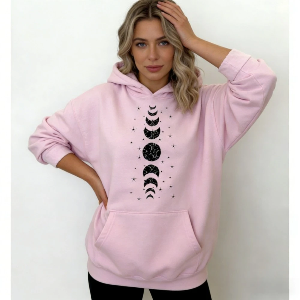 Moon Phase Hoodie  Astrology Clothes Celestial Pullover Mystical Moon and Sun Boho Moon Printed Pullover Women Clothes