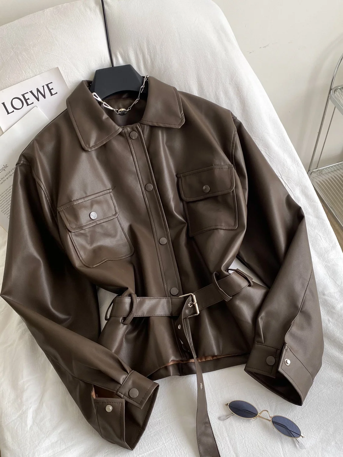 Briti Sle Long Sve Waist-Cinching Jaet Damen Loose Casual Ket Ledermantel Trendy Herbst Oberbekleidung Damen