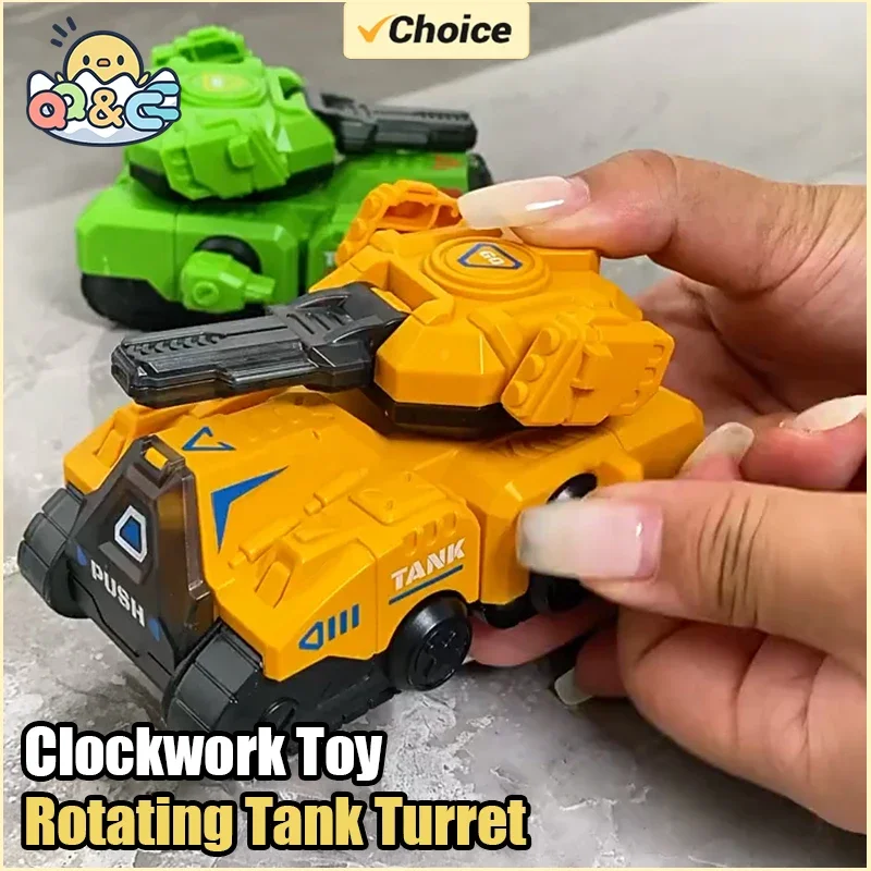 Children's Clockwork Toy Car Model Cartoon Vehicle Simulates Rotating Turret Tank Truck Toys For Kids Babies Christmas Gifts