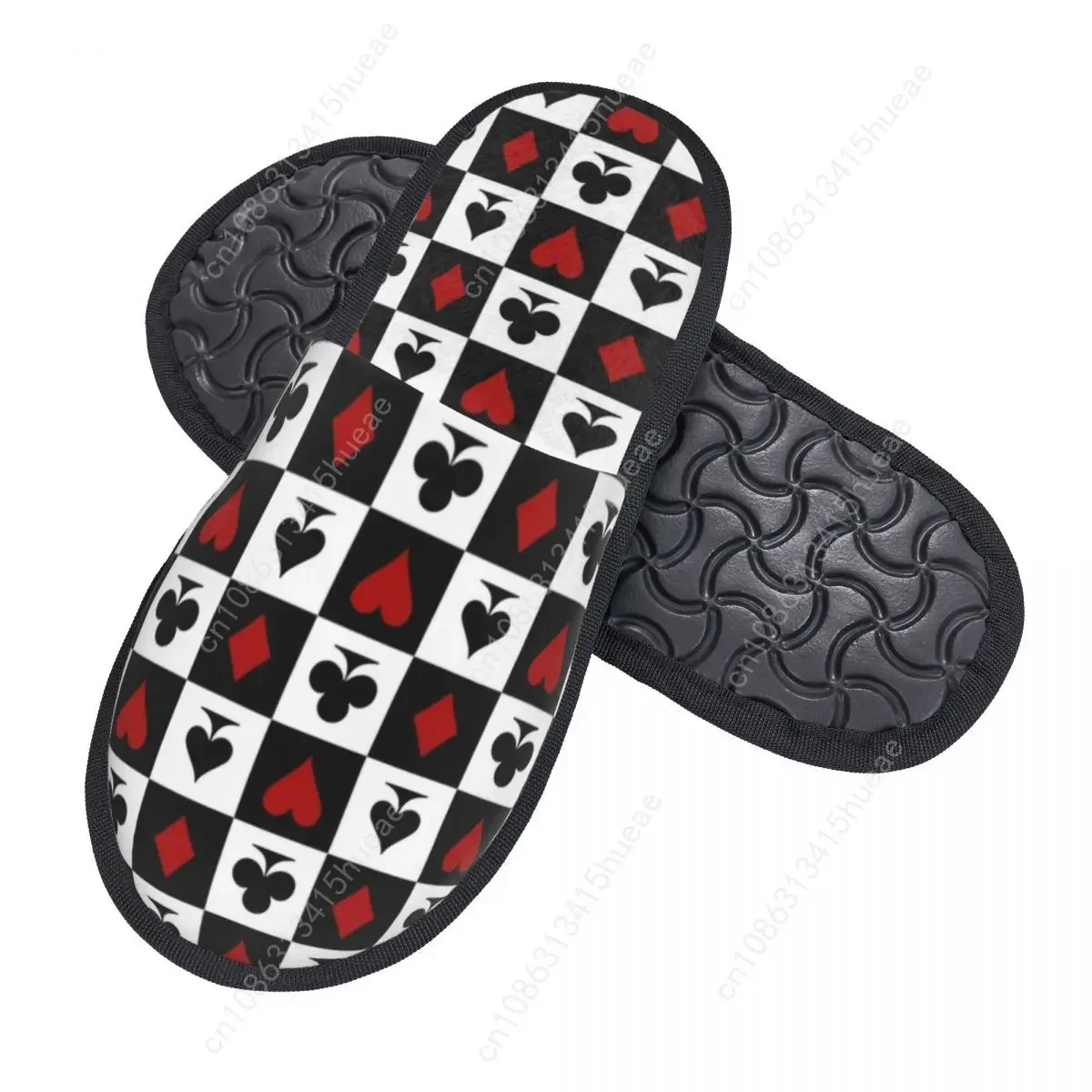 Checkerboard Playing Card Suits Pattern Comfort Scuff Memory Foam Slippers Women Checkered Hotel House Shoes