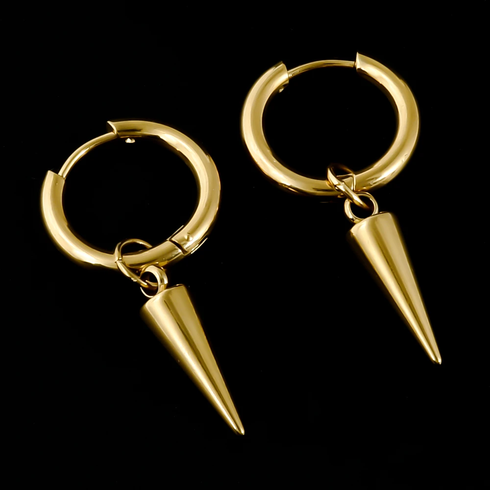 Different Length Pointed Cone Pendant Earring Stainless Steel Hoops Earrings For Women Men Accessories Punk Ear Jewelry Piercing
