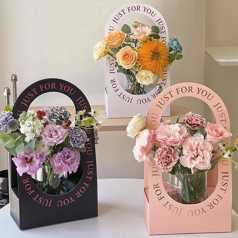 1/4/8/16PCS Foldable Carton Flower Basket Handheld Bouquet Gift Bag Valentine\'s Day Flower Packaging Wedding Party Decoration