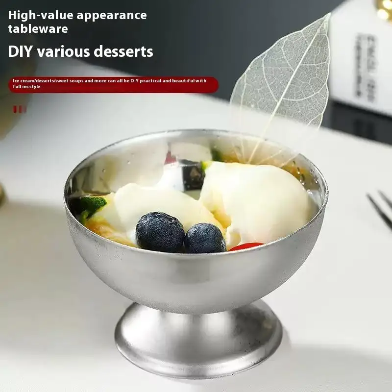 1PC Küche Barware Set Eis Edelstahl Salat Tasse Salat Tasse Wiederverwendbare Obst Süßigkeiten Dessert Schalen