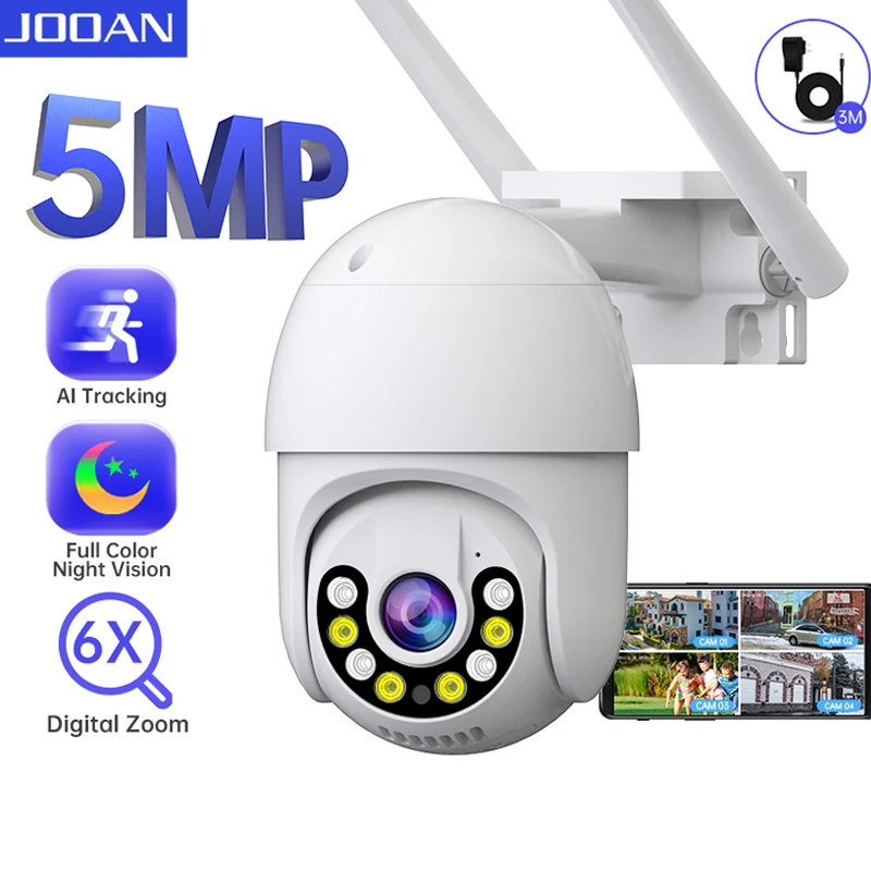 JOOAN 3MP HD Wifi Camera Outdoor PTZ IP Camera 5X Zoom Color Night Auto Tracking Security Video Surveillance CCTV Camera