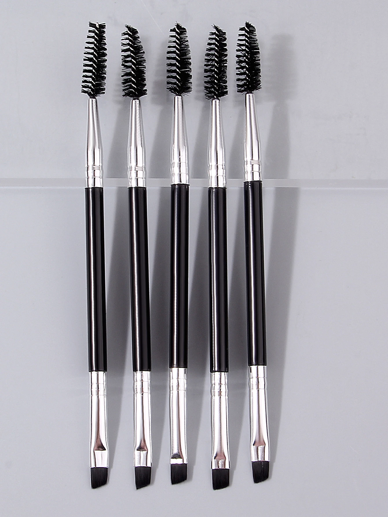 5 pçs preto escova de rímel de duas cabeças, escova de sobrancelha, pente de rímel, atualização de maquiagem de ondulação, escova de maquiagem profissional portátil para os olhos