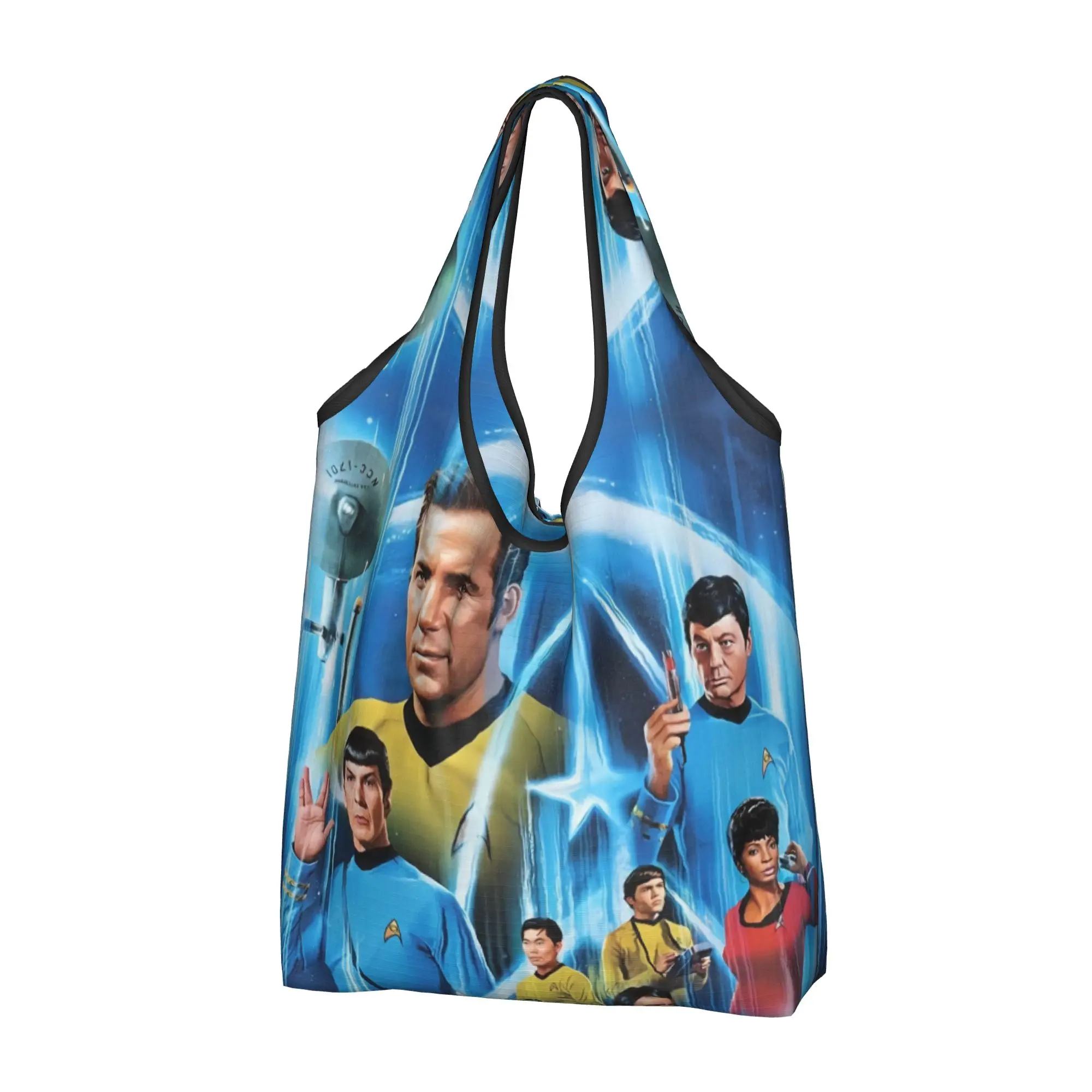 Custom Star Trek Science Fiction TV Series  Shopping Bag Women Portable Large Capacity Grocery  Shopper Tote Bags