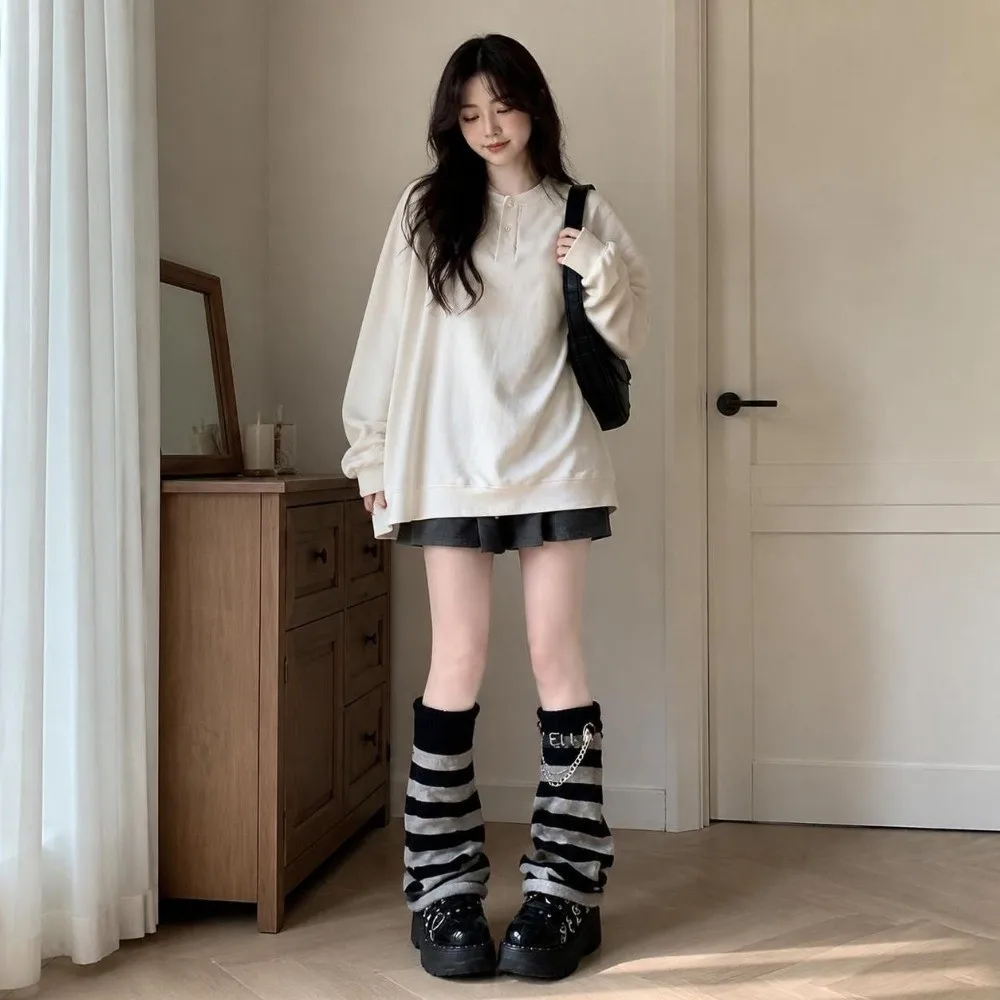 Spicy Girls Knee Length Striped Leg Warmers Lolita JK Knitted Leg Cover Kawaii Y2k Leg Socks Autumn/Winter