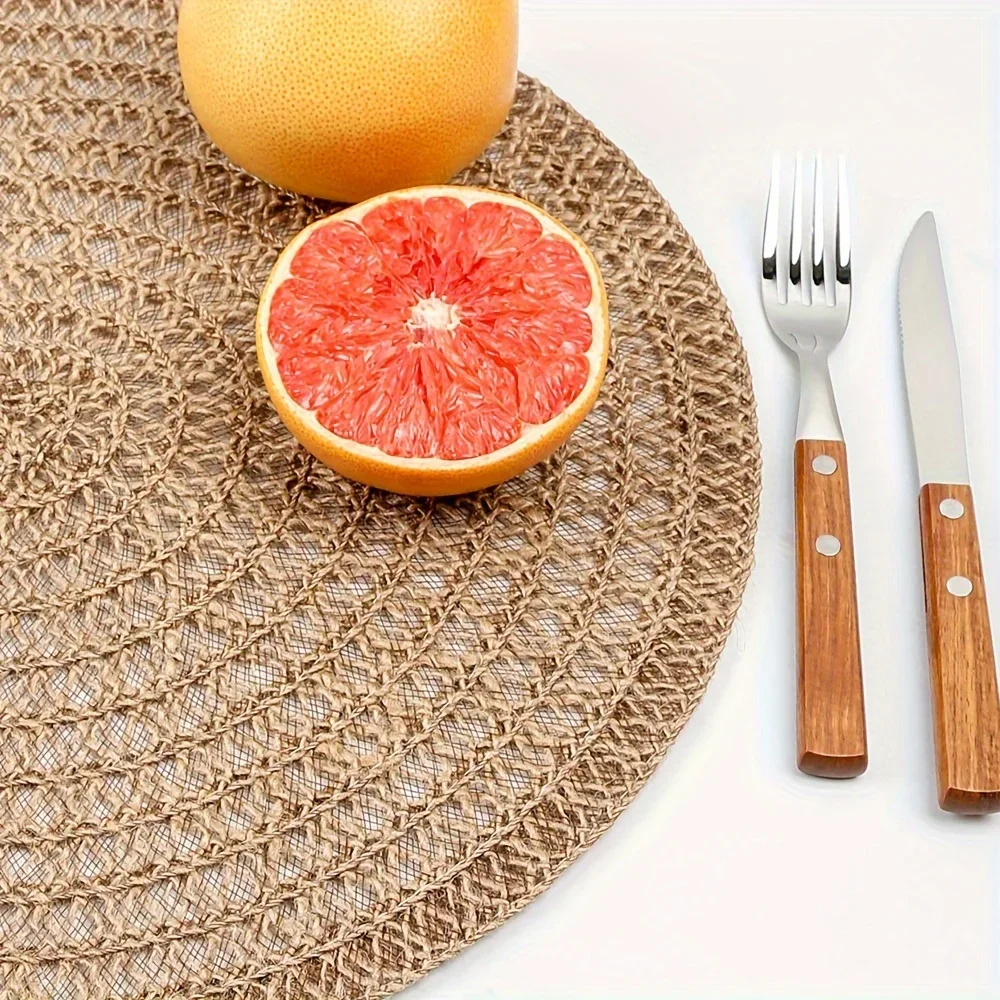 6pcs Jute Placemats Natural Material Non-Slip Heat Resistant Round Placemat Woven Mats for Parties Wedding Kitchen Table Decor - Image 3
