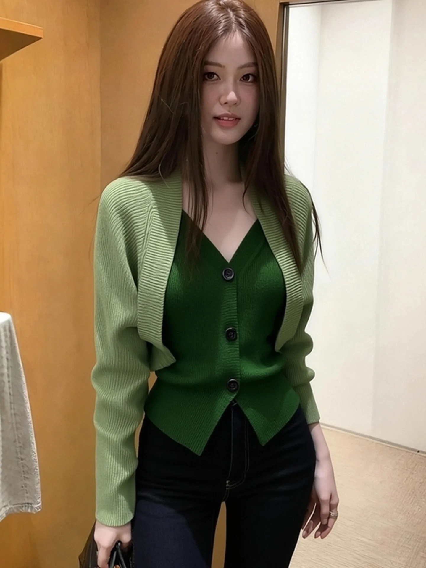 2025, neue V-Ne gestrickte offene Strickjacke für Damen, Slim-Fit-Pullover, Top, faionable Ele Sle Long Sve Winterkleidung