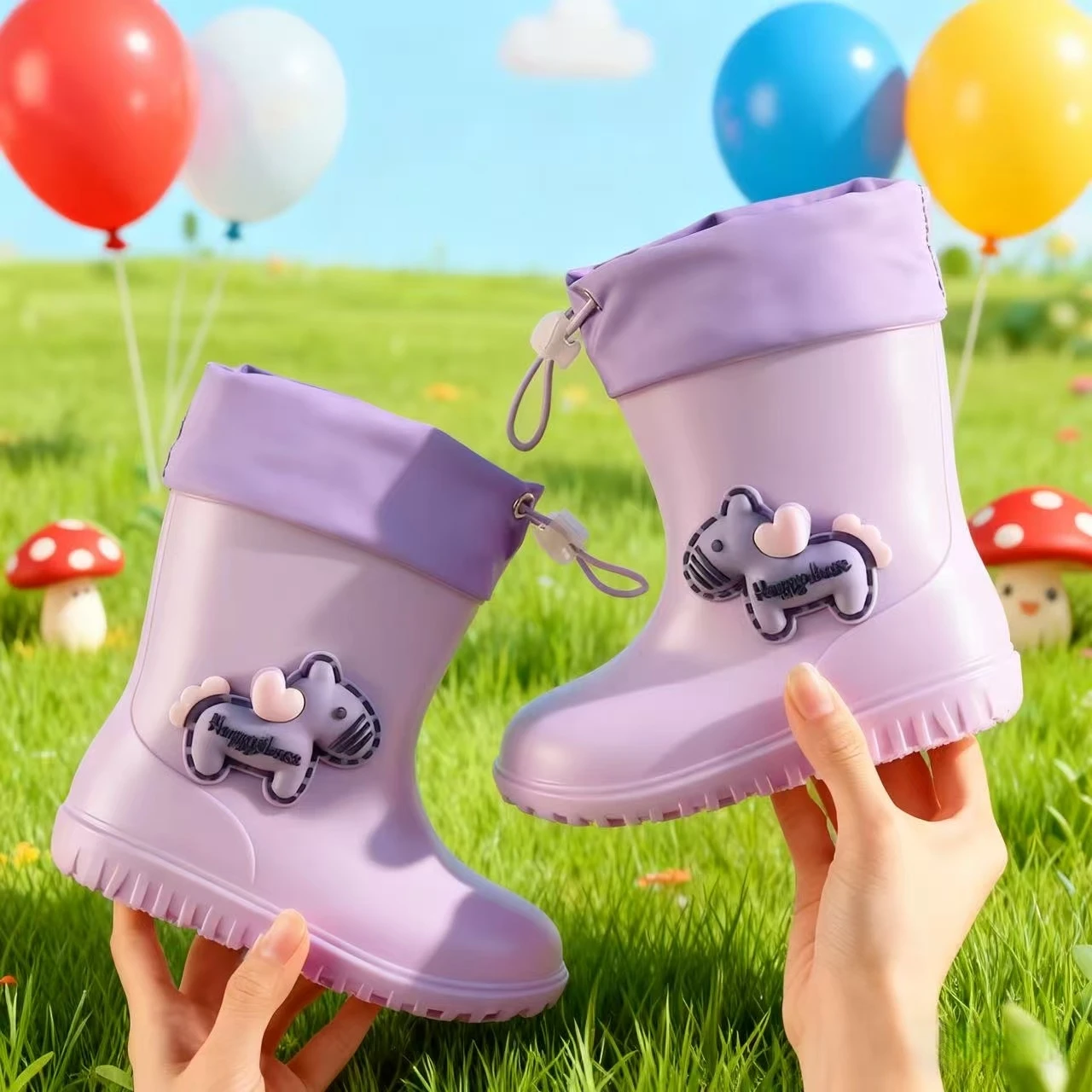 Children's Casual Rain Boots Pink Cute Baby Water Boots Autumn Winter New Style Outdoor School Horse Rain Shoes for Girls