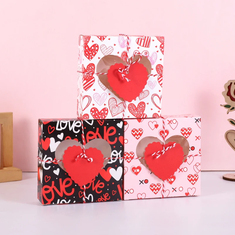 

8Pcs Valentine's Day Love Heart Candy Box With Transparent Window Candy Chocolate Cookie Packaging Box Wedding Party Gift Decor