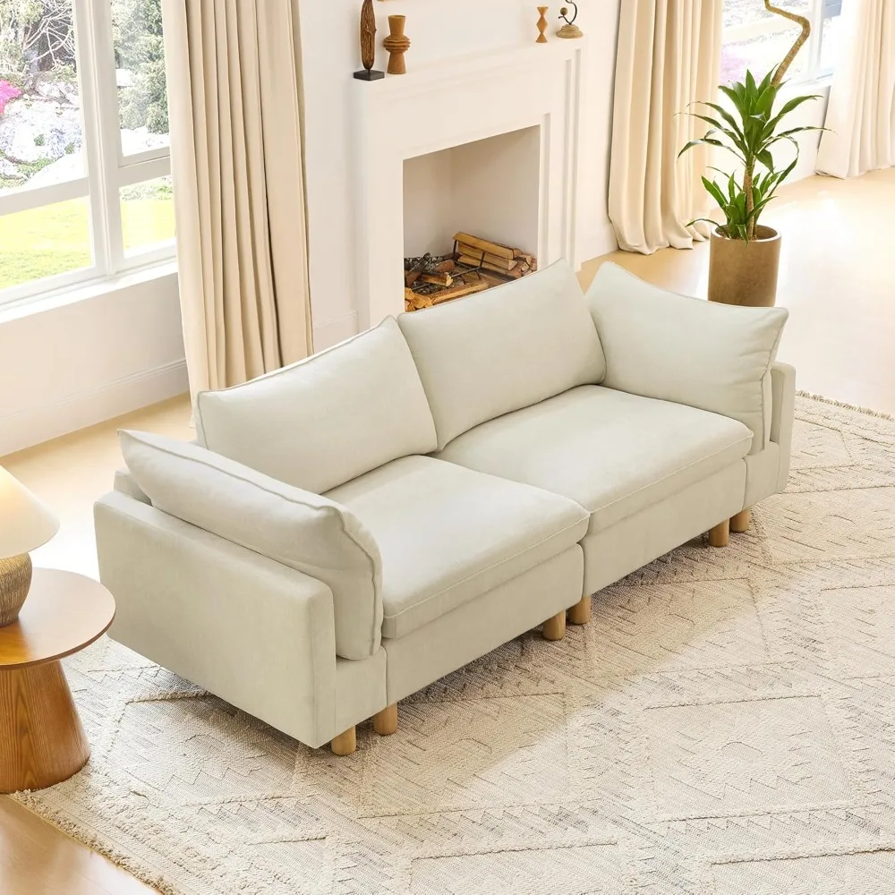 

92-inch Extra-large Living Room Sectional Sofa, Modular Cloud Sofa, Down Filling, Cream-colored Chenille Fabric, Two-seater Sofa