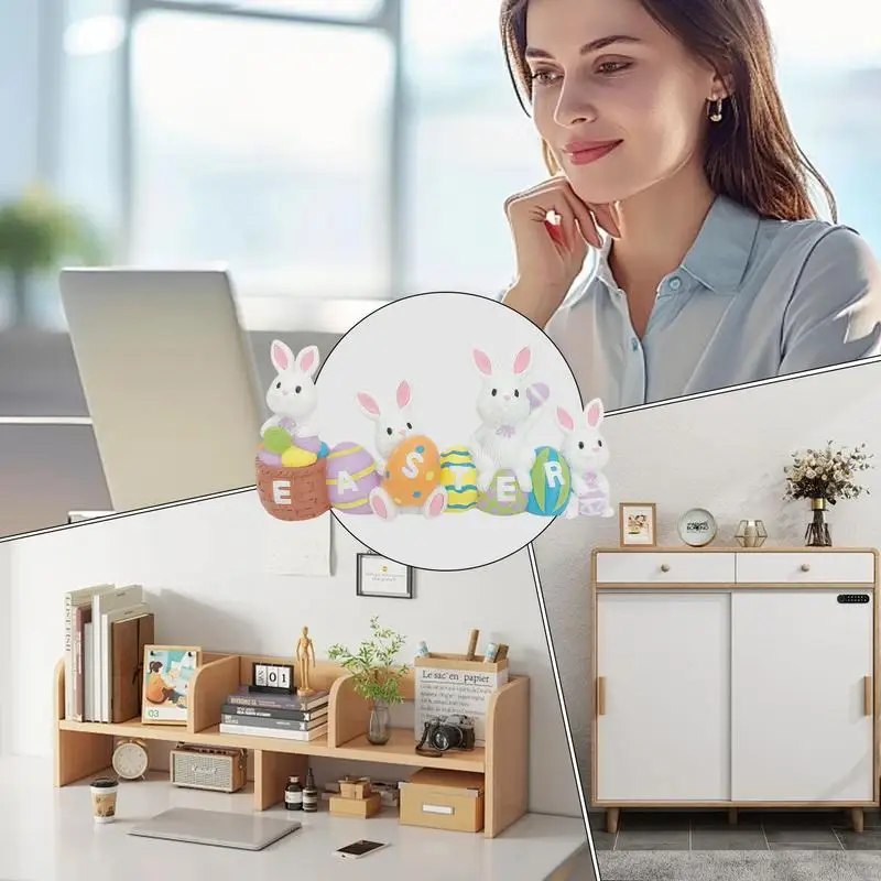 Estatuetas de coelhinho da páscoa decoração de mesa de páscoa estátua de coelho de resina estátuas de jardim decoração de coelho bonito para páscoa primavera casa jardim