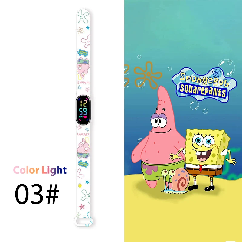 Cartoon SpongeBob Children Watches LED Square Anime Kids Watch Toy Touch Bracelet Waterproof Electronic intelligent Clock Gift