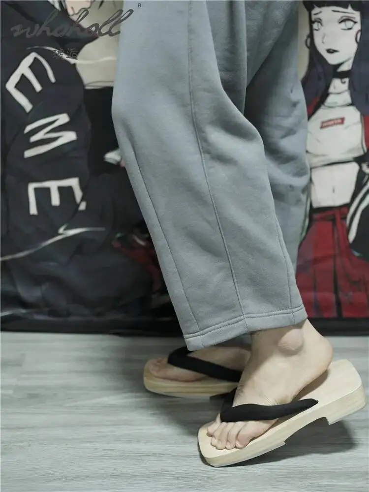 Homem plana flip flops verão homem japonês geta chinelos de madeira masculino tamancos sapatos fundo grosso anime samurai cosplay sapatos