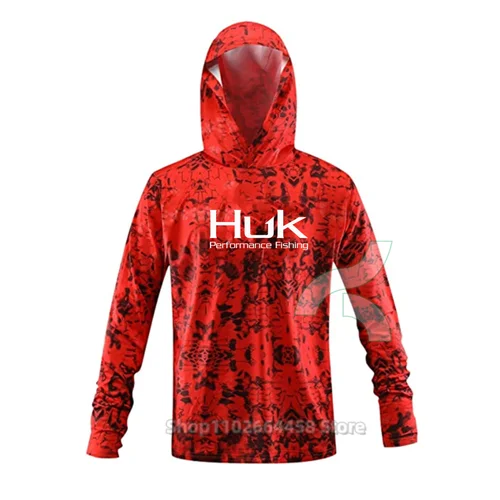 Imagen 2 del producto Camisas de pesca HUK UPF 50+, máscara facial, camisetas de manga larga, camisetas de protección solar de verano, cubierta facial con capucha para hombre, ropa de pesca