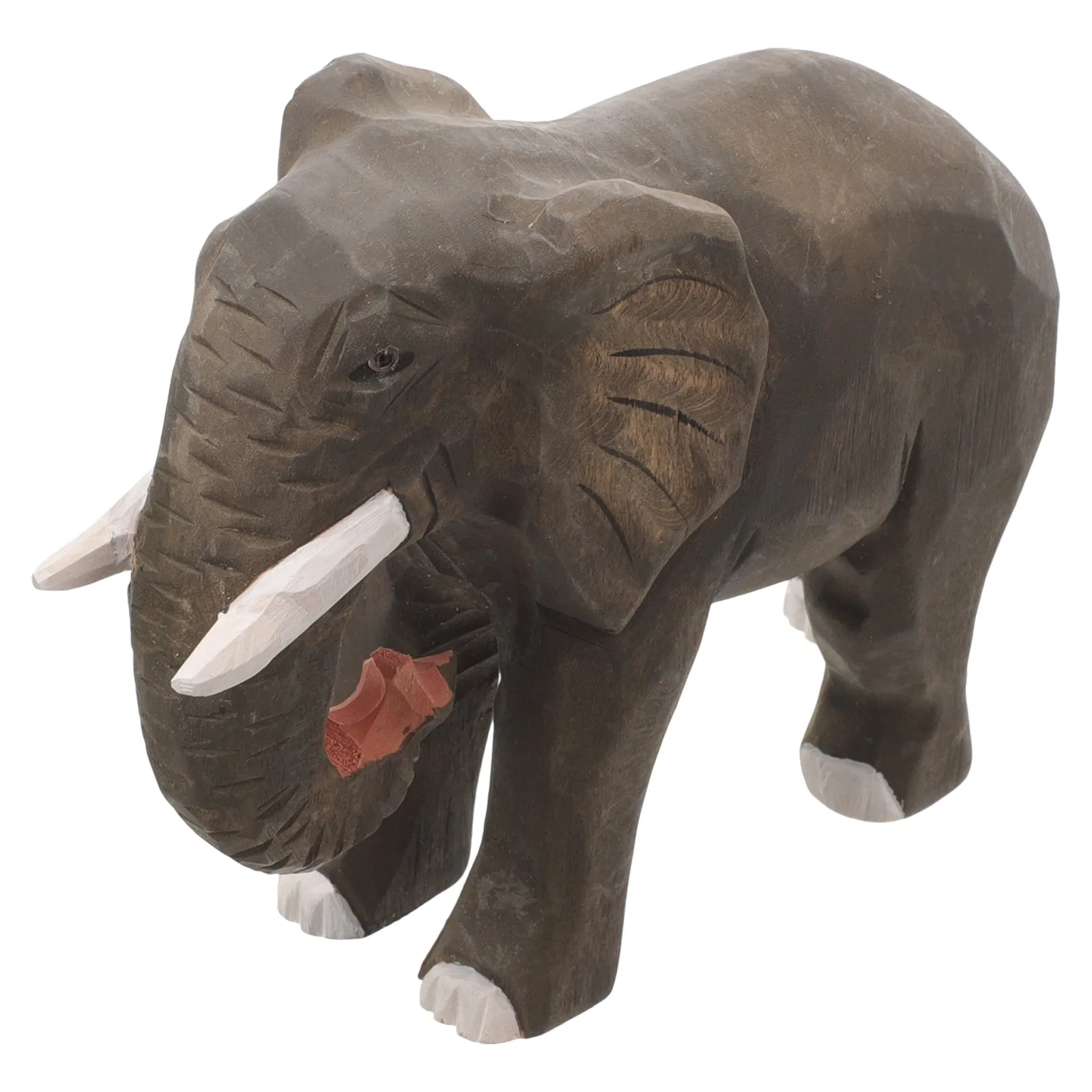 

Wooden Elephant Figurine Detailed Statue Decorative Mini Animal Craft Desk Ornament Natural Wood Carving Home