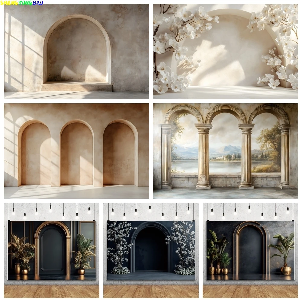 Vintage gewölbte Wand Fotografie Hintergrund Bohemian Bogen Tür Mutterschaft Kleider Braut Dusche Hochzeit Party Dekor Foto Hintergrund