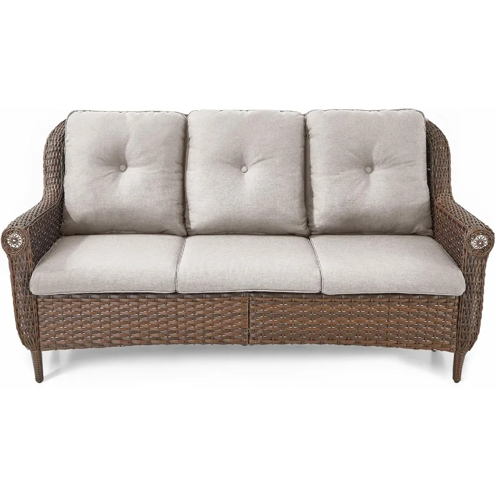 

Диван для патио, уличный плетеный диван — сверхмощный всепогодный ротанговый диван с высокой спинкой и удобными толстыми подушками для Garde