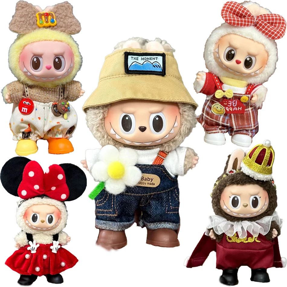 17 سنتيمتر لعبة ملابس دمى ل Labalbu اكسسوارات حقيبة ظهر فاخرة الملابس الأصلية الجديدة ل Labbubu سترة الزي حقيبة لطيفة صغيرة قبعة