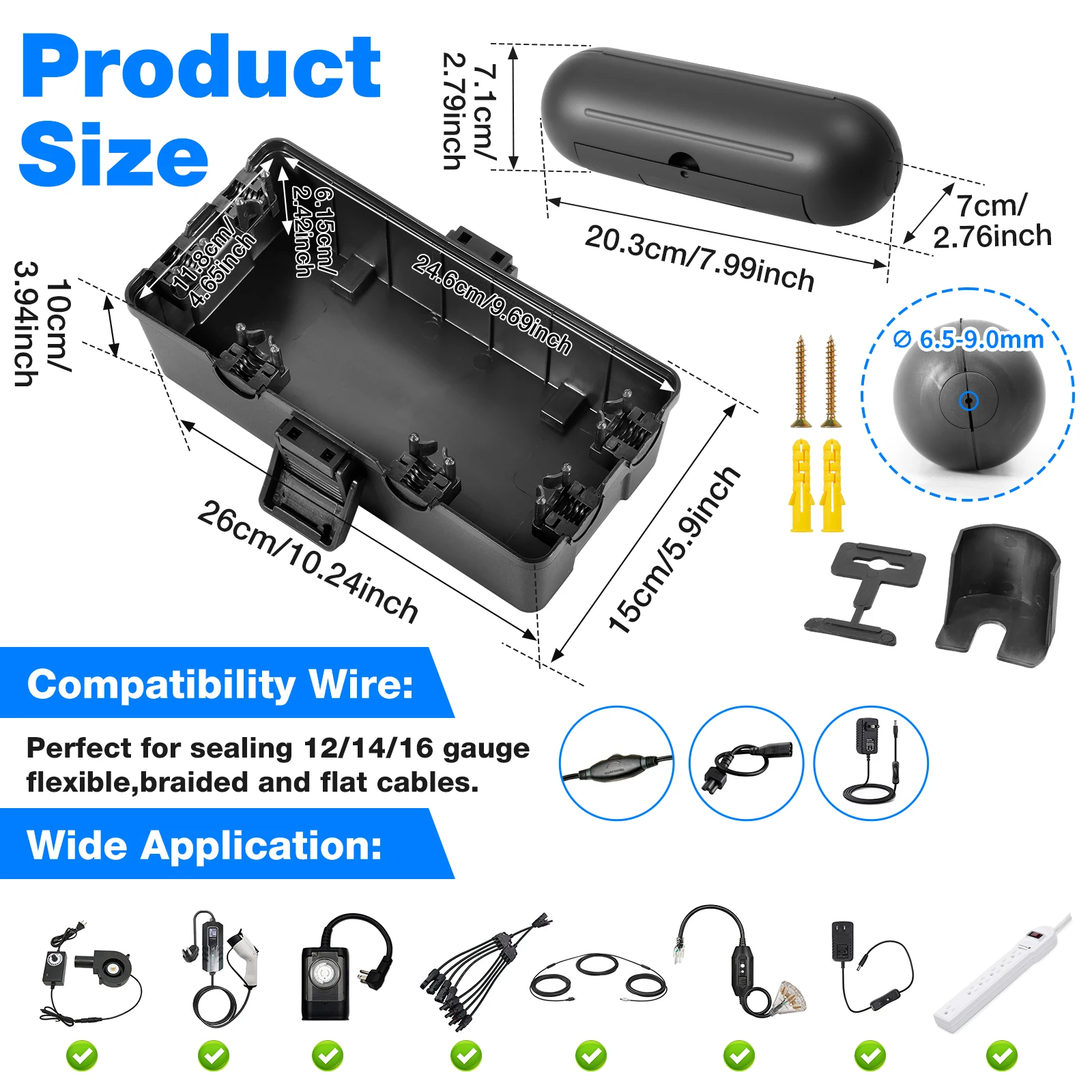 Large Outdoor Electrical Box IP54 Waterproof Extension Cord Cover Weatherproof Protect Outlet, Plug, Socket, Timer, Power Strip,