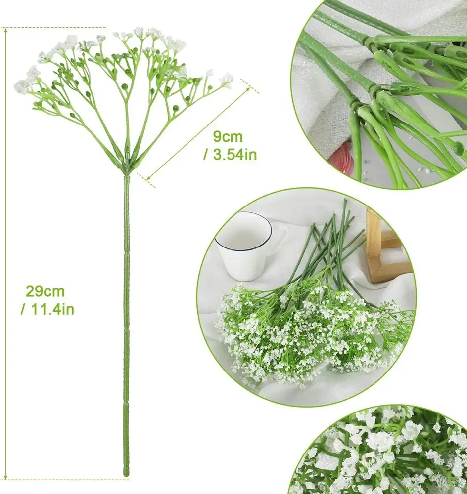 16 Stück künstliche Blumen weiß Gypsophila Hochzeit Brautstrauß Babysbreath künstliche Blumen für Vase Tischdekoration Blumen – Detail 1