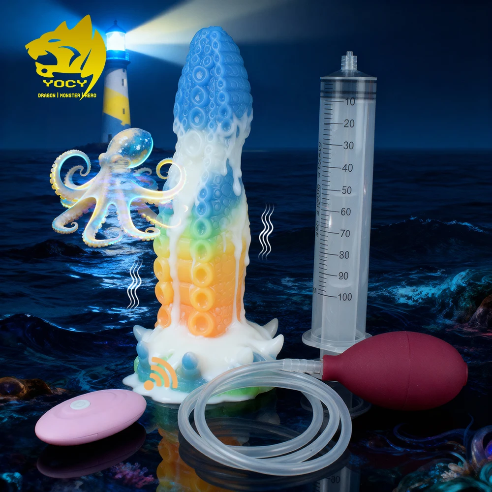 YOCY Colorful Monster Octopus Dildo Squiritng Glowing Vibrator Anal Butt Plug Silicone Suction Cup Sex Toy For Women Men Dong