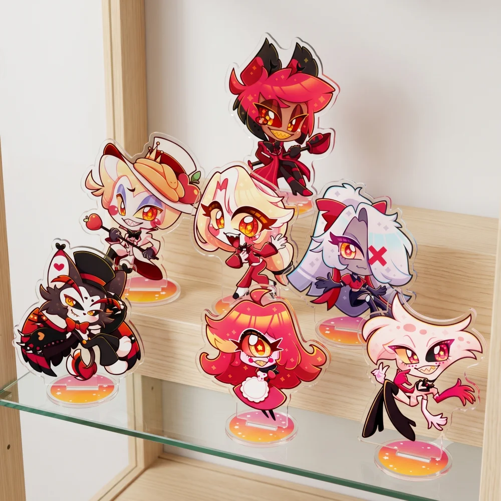 Hazbin Hotel Chibi Acrylic Stand 10cm Charlie Lucifer Vaggie Desktop Model Kawaii Chibi Anime Cute Desktop Model Gift Keychain