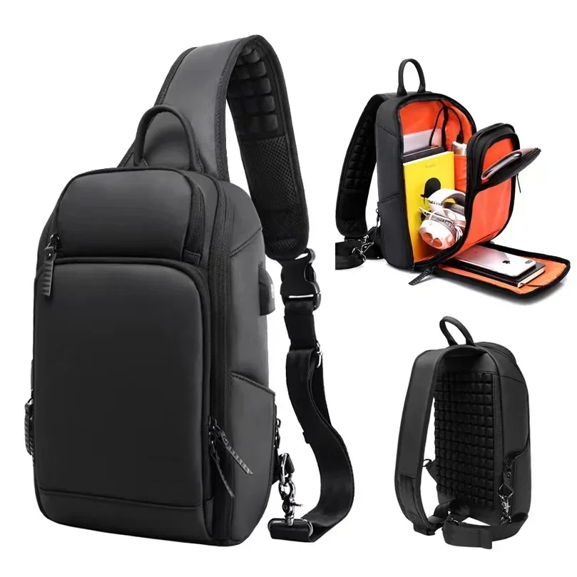 Borsa sul petto borsa a tracolla ricarica USB Running Men Shoulder Sports Messenger zaini da viaggio corti impermeabili maschili Bolsos Hombre