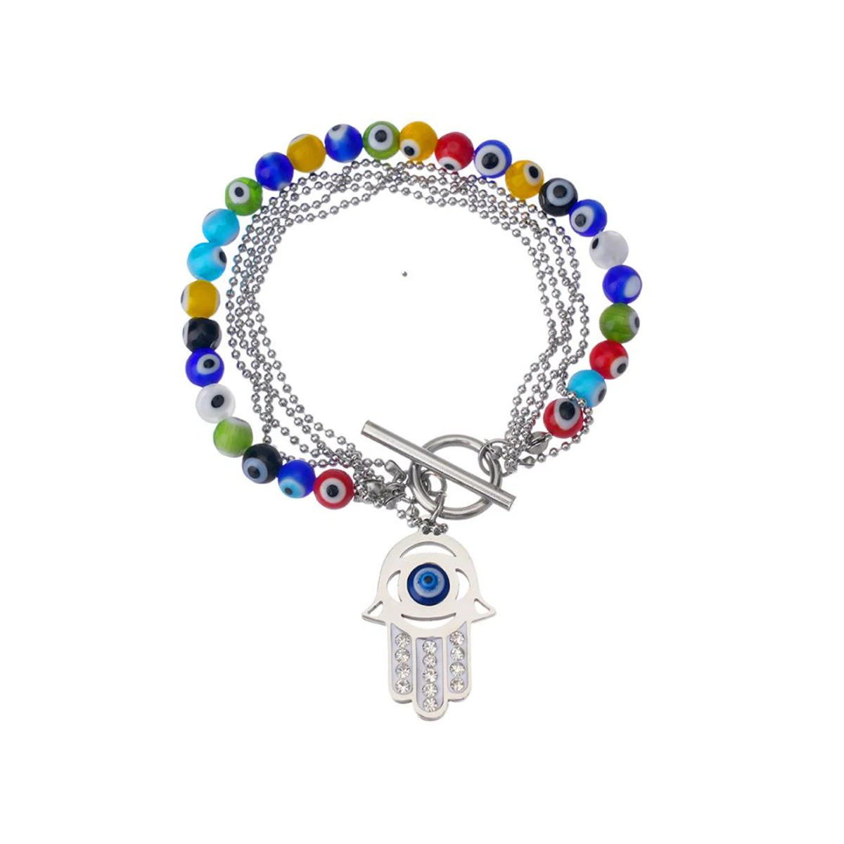 Evil Eye Bead Bracelet Protection Good Luck Palm Charm Stainless Steel Turkish Hand BangleWomen Men Gift