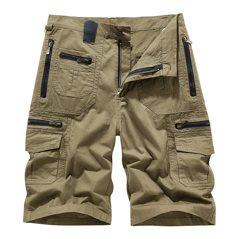 Mens Cargo Shorts Multiple Pockets  Workwear Hiking Shorts Regular Fit Men's Elastic Waist Washed  Cotton Cargo Long Shorts