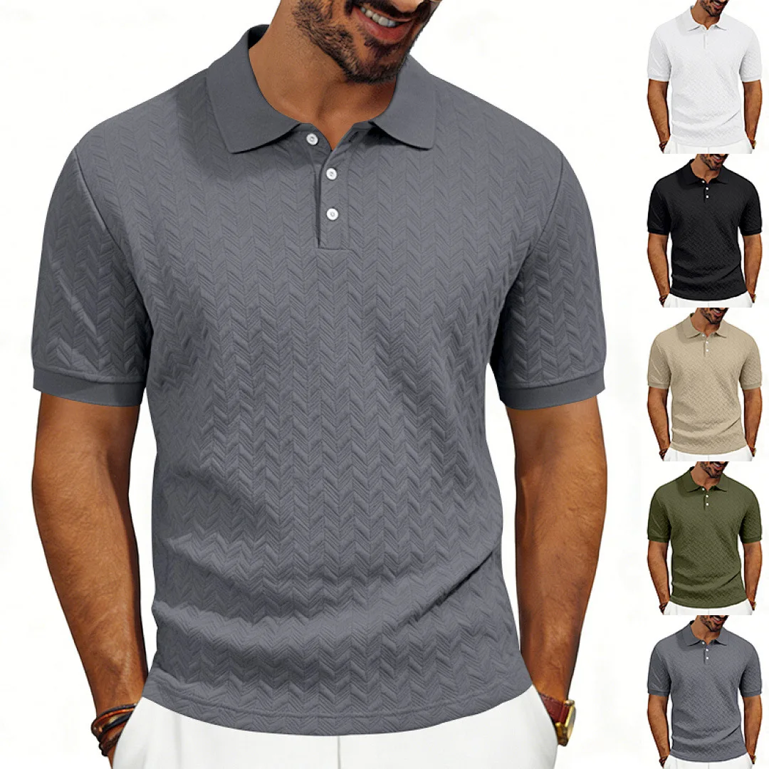 Grenzüberschreitendes Amazon American Heavy-Duty Polo-Shirt mit lockerem Texturmuster, einfarbig, Jacquard, lässig, schlicht, trendig, kurzärmelig – Detail 30