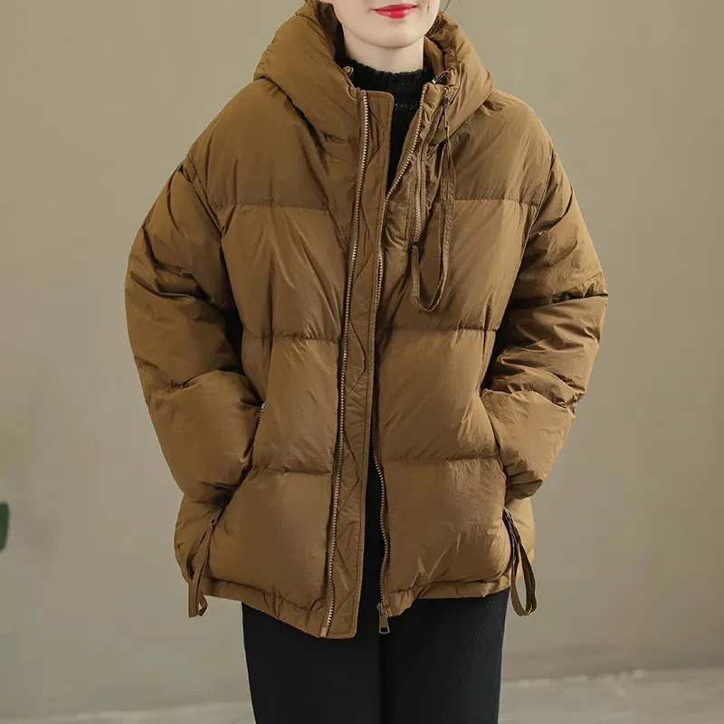 Women Oversized Hooded Short Padded Coat Loose Fit Warm Winter Casual Cotton Jacket for Petite