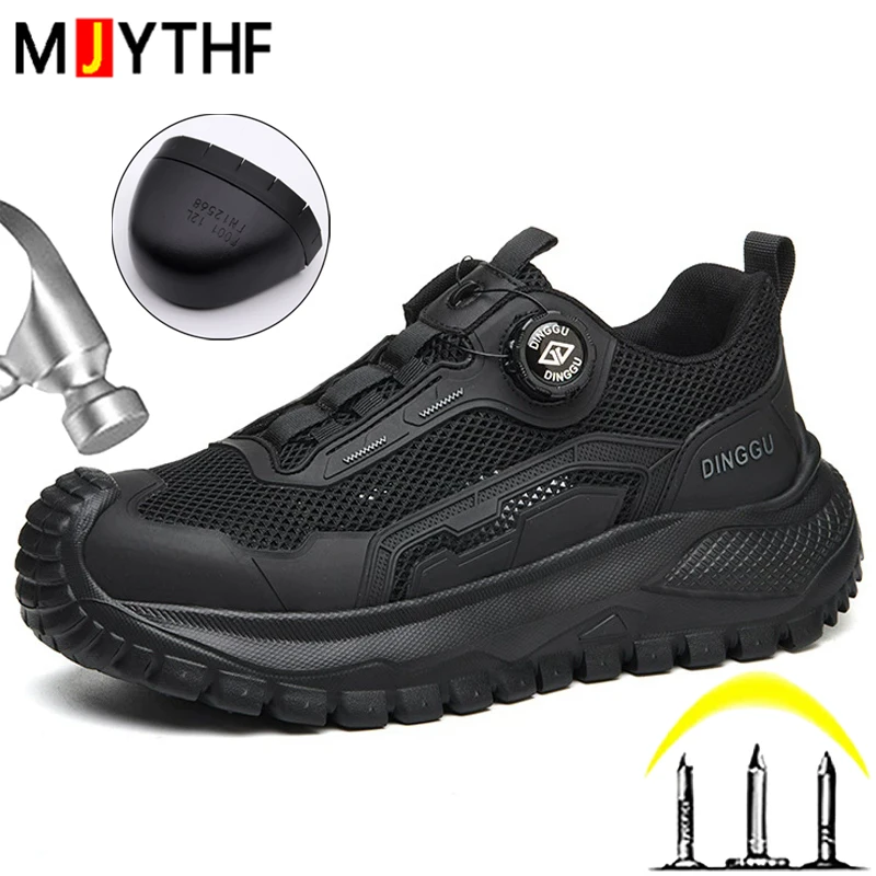 Atmungsaktive Herren-Sicherheitsschuhe für den Sommer, Anti-Smash- und Anti-Punktion-Stahlkappenschuhe, Arbeitssneaker mit Drehverschluss, Schutzschuhe