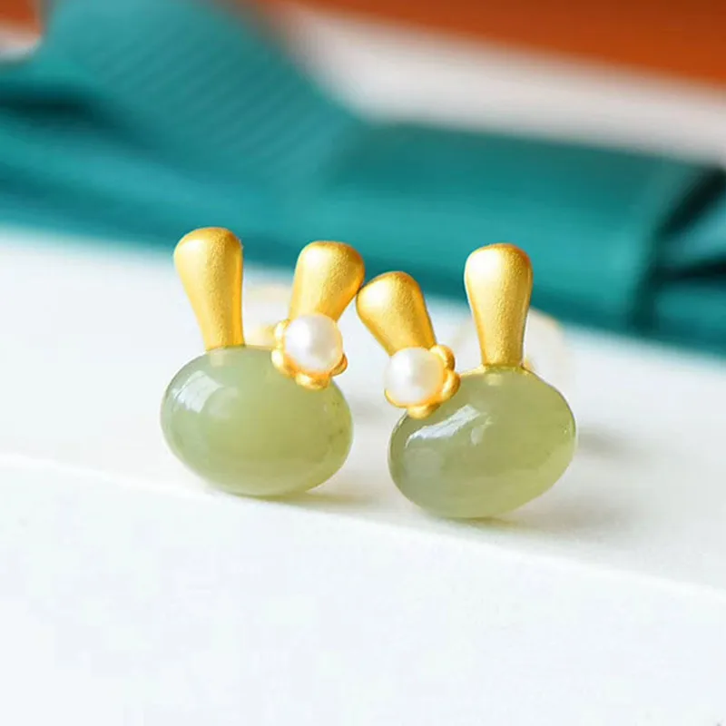 Nette Jade Kaninchen Design Ohrringe Für Dame 2023 Sternzeichen Tier Zubehör Mode Silber 925 Nadel Ohrringe Dame Neue Jahr Geschenk