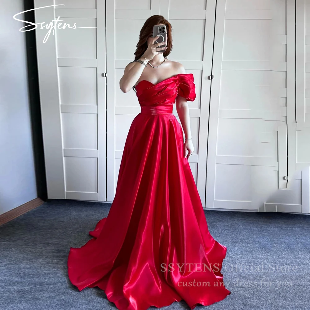 

SSYTENS Red Elegant Prom Gown One Shoulder Party Dresses for Woman Wedding Guest Satin Saudi Arabia Evening Dresses Customized